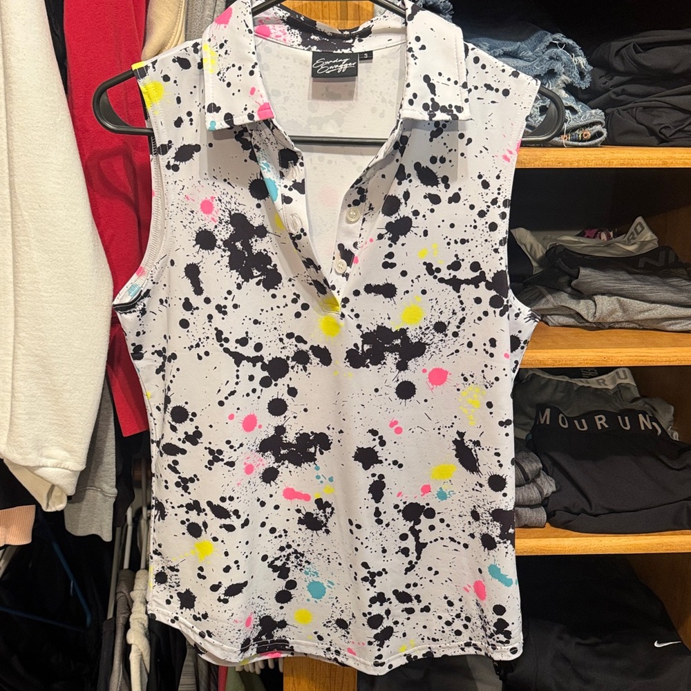 Splatter Print Sleeveless Collared Top